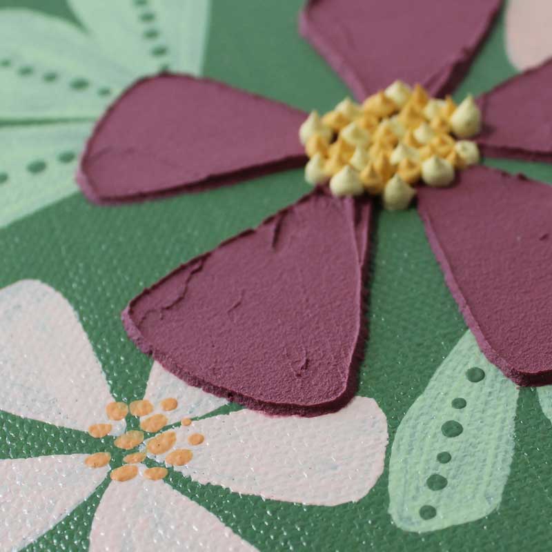Textured Apple Blossom Art in Green, Red | Mini - Image 2