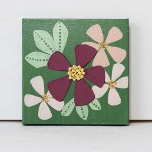 Textured Apple Blossom Art in Green, Red | Mini