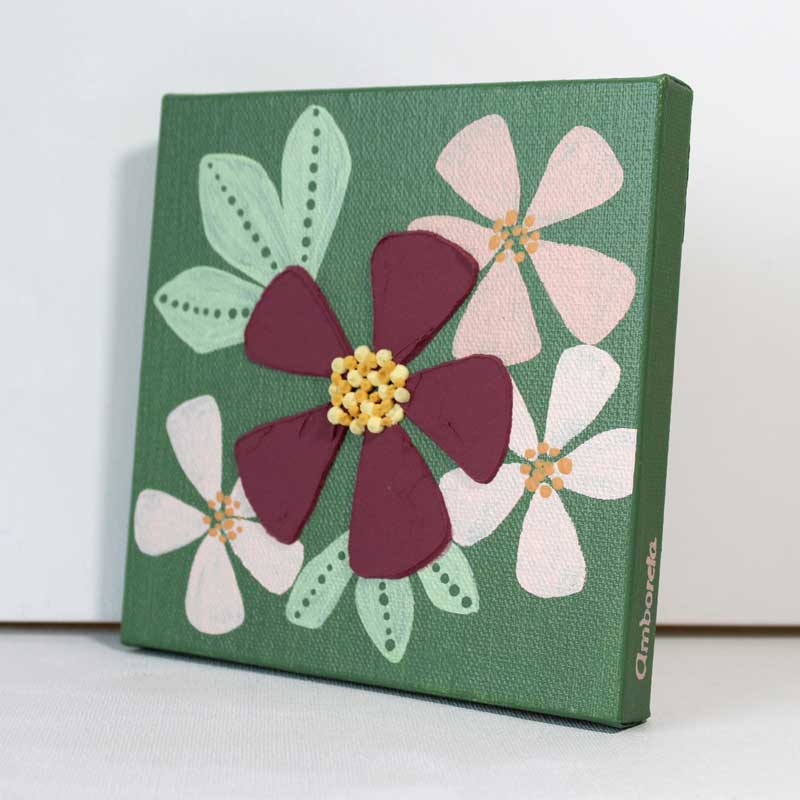 Textured Apple Blossom Art in Green, Red | Mini - Image 3