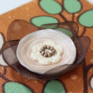 3D Fabric Flower, Orange, Brown Mixed Media Art | Mini