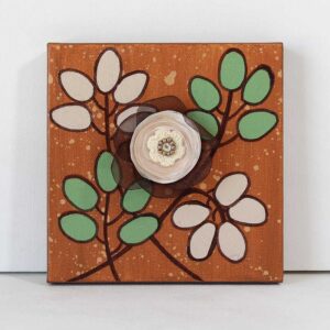 3D Fabric Flower, Orange, Brown Mixed Media Art | Mini