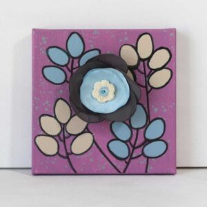 3D Fabric Flower, Blue, Pink Mixed Media Art | Mini