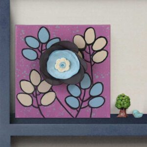 3D Fabric Flower, Blue, Pink Mixed Media Art | Mini