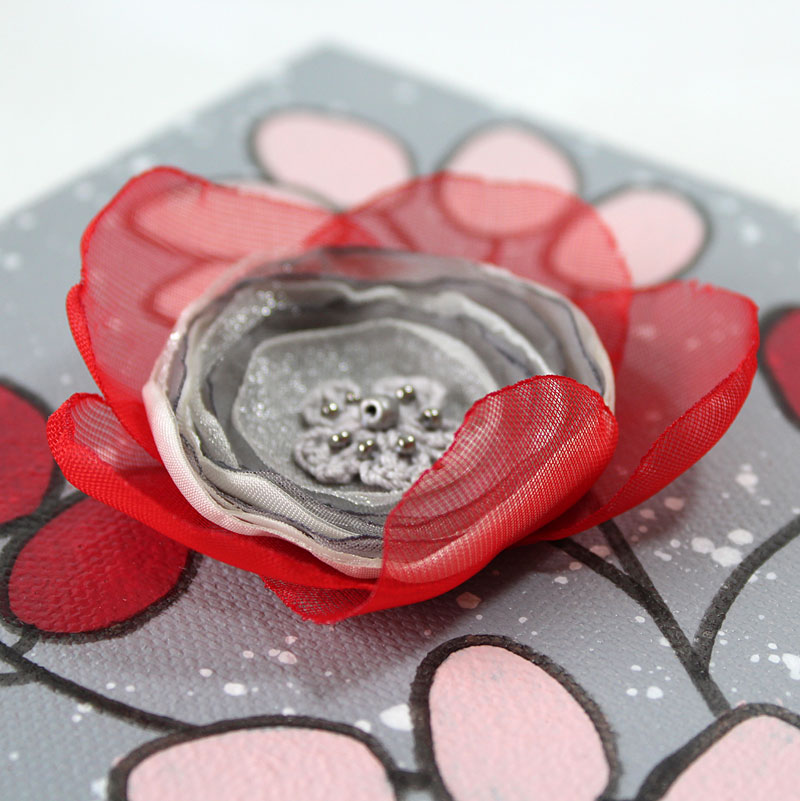 3D Fabric Flower, Gray and Red Rose Mixed Media Art | Mini - Image 5