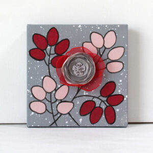 3D Fabric Flower, Gray and Red Rose Mixed Media Art | Mini