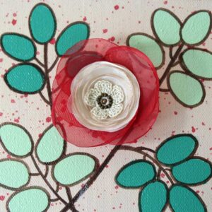 3D Fabric Floral, Red Rose Mixed Media Art | Mini
