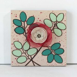 3D Fabric Floral, Red Rose Mixed Media Art | Mini