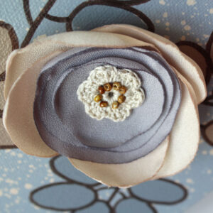 3D Fabric Flower, Gray, Brown Earthy Neutral Mixed Media Art | Mini