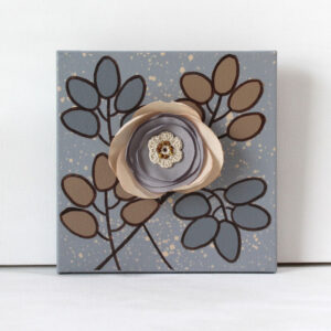 3D Fabric Flower, Gray, Brown Earthy Neutral Mixed Media Art | Mini