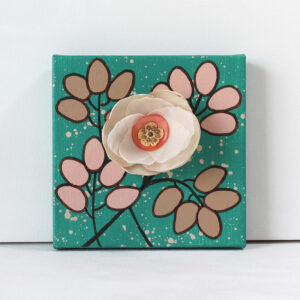 3D Fabric Flower, Jade Green, Peach Mixed Media Art | Mini
