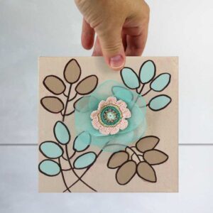 3D Fabric Flower, Khaki, Teal Mixed Media Art | Mini