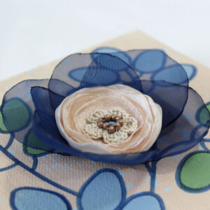 3D Fabric Flower, Blue, Green Mixed Media Art | Mini