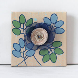 3D Fabric Flower, Blue, Green Mixed Media Art | Mini