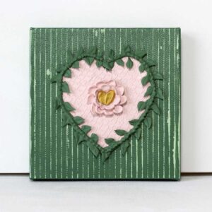 Green Leaf Wreath Painting, Pink and Gold Heart | Mini