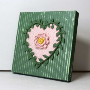 Green Leaf Wreath Painting, Pink and Gold Heart | Mini