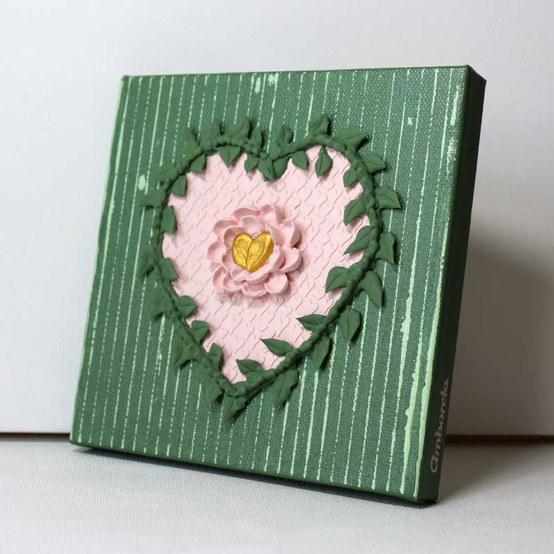 Green Leaf Wreath Painting, Pink and Gold Heart | Mini - Image 2