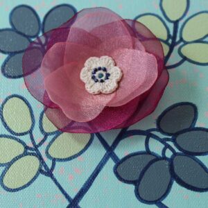 3D Fabric Flower, Blue and Fuchsia Mixed Media Art | Mini