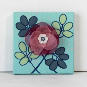 3D Fabric Flower, Blue and Fuchsia Mixed Media Art | Mini