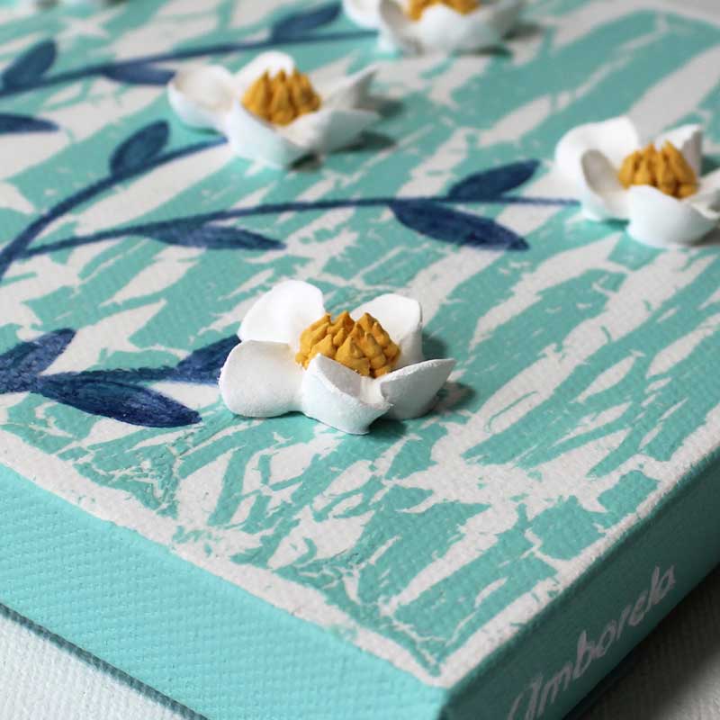 Rainy Day Painting, White Flowers on Blue | Mini - Image 3