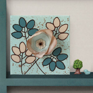 3D Fabric Flower, Sea Glass Teal, Sandy Beige Mixed Media | Mini