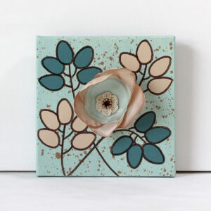3D Fabric Flower, Sea Glass Teal, Sandy Beige Mixed Media | Mini
