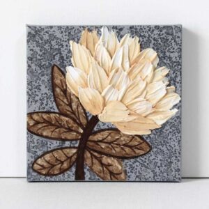 Impasto Peony Flower Art in Neutrals on Canvas | Mini