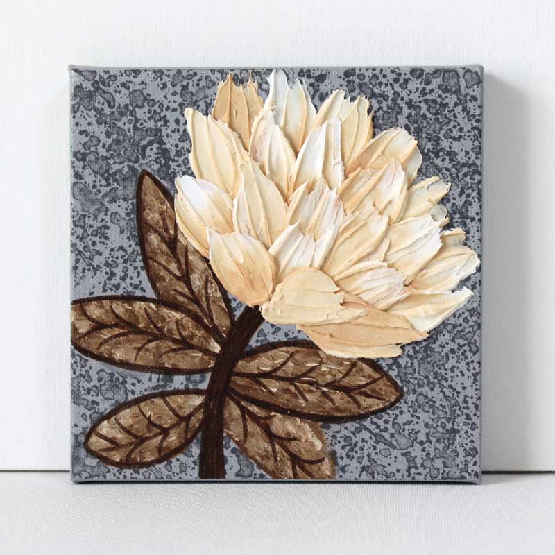 Impasto Peony Flower Art in Neutrals on Canvas | Mini