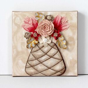 Peach Rose Bouquet Canvas Art with 3D Still Life | Mini
