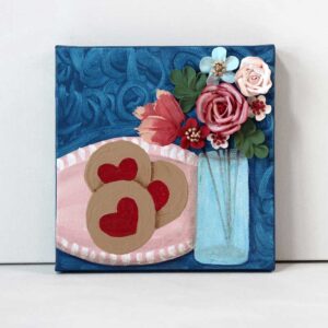Valentines Day Art, Heart Cookies and Red Roses | Mini