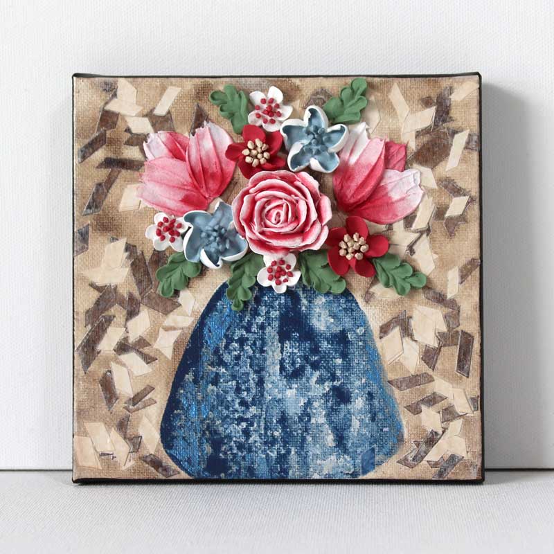 Red and Blue Still Life Floral Art on Canvas | Mini