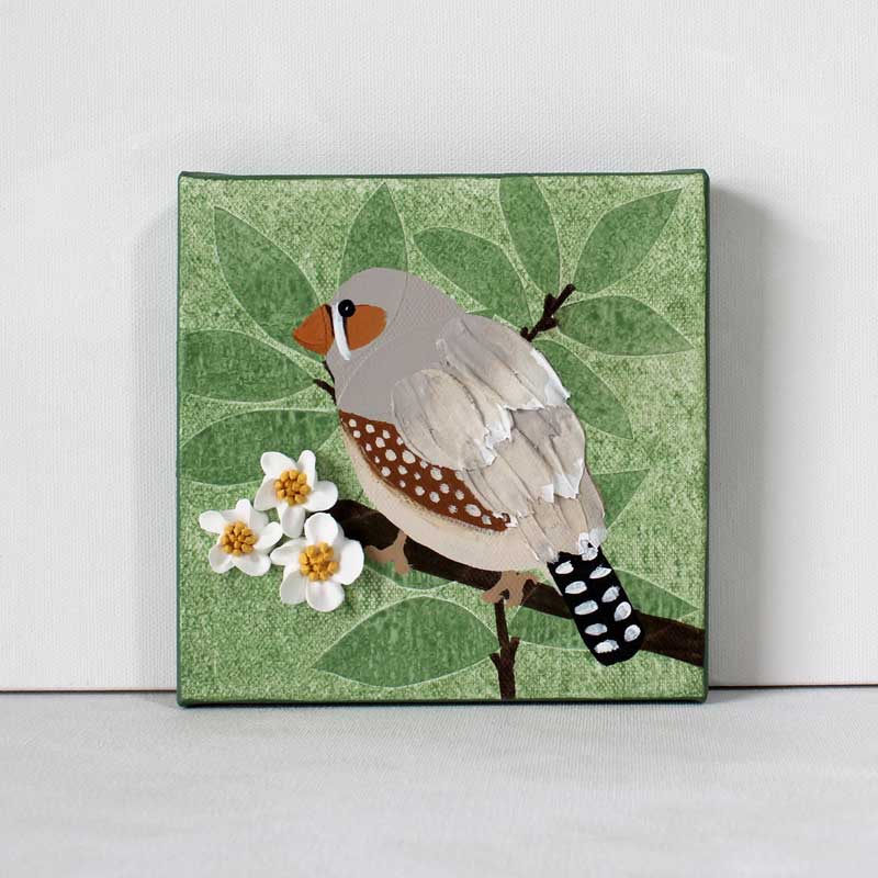 Zebra Finch Canvas Art with Impasto Feathers | Mini