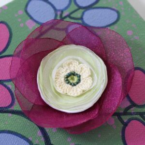 3D Fabric Flower, Jewel Toned Mixed Media Art | Mini