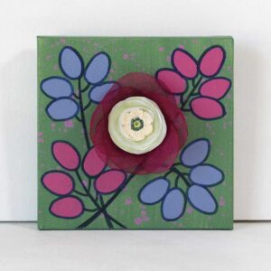 3D Fabric Flower, Jewel Toned Mixed Media Art | Mini
