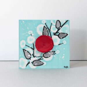 3D Flower Artwork on Canvas in Aqua, Red | Mini