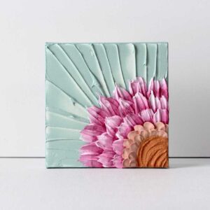 Impasto Sunflower Painting in Pink, Peach, Teal | Mini