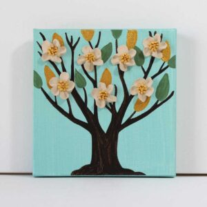 Leafy Tree Painting in Blue with Golden Leaves | Mini