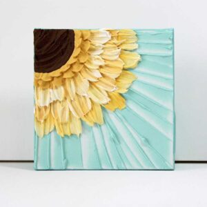Impasto Yellow Sun Painting in Blue | Mini