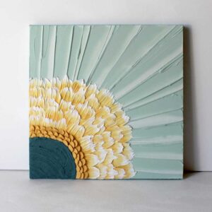 Textured Blue and Yellow Sunburst Art on Canvas | Small