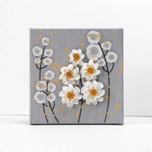 Cheery Yellow and White Wildflower Painting on Gray| Mini
