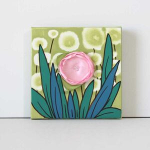 3D Fabric Flower, Pink, Chartreuse Mixed Media | Mini