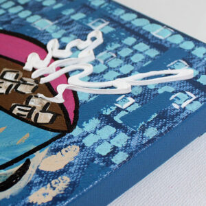 Acrylic Painting, Wintery Hot Cocoa, Blue, Fuchsia  | Mini