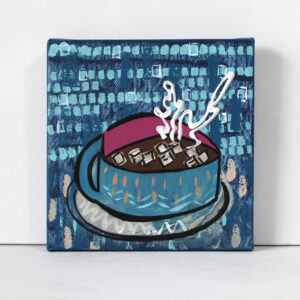 Acrylic Painting, Wintery Hot Cocoa, Blue, Fuchsia  | Mini