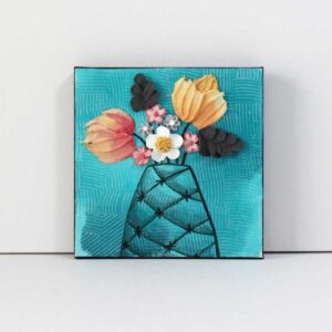 Teal Painting of Tulip Bouquet on Textured Canvas | Mini