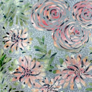 Pastel Jungle Flower Wall Art in Gray, Pink, Green | Square