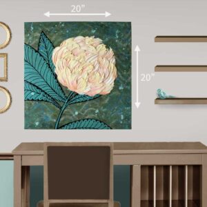 Peach Peony Impasto Painting in Green