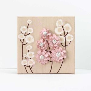 Pink and White Wildflower Painting on Khaki | Mini