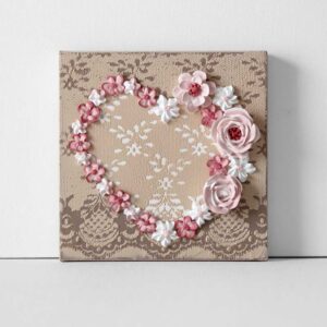 Pink and Tan Heart Painting with Lace Texture | Mini