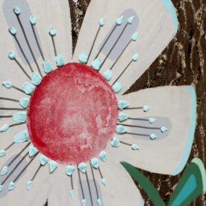 Two Paintings on Canvas, Folk Flowers in Earth Tones | Large