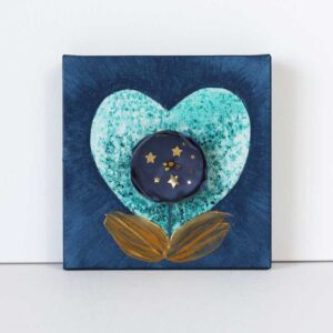 Starry Flower Heart on Indigo Blue Canvas | Mini
