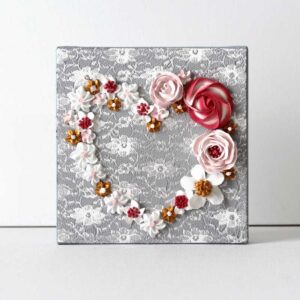 Pink and Gray Lace Heart Painting | Mini